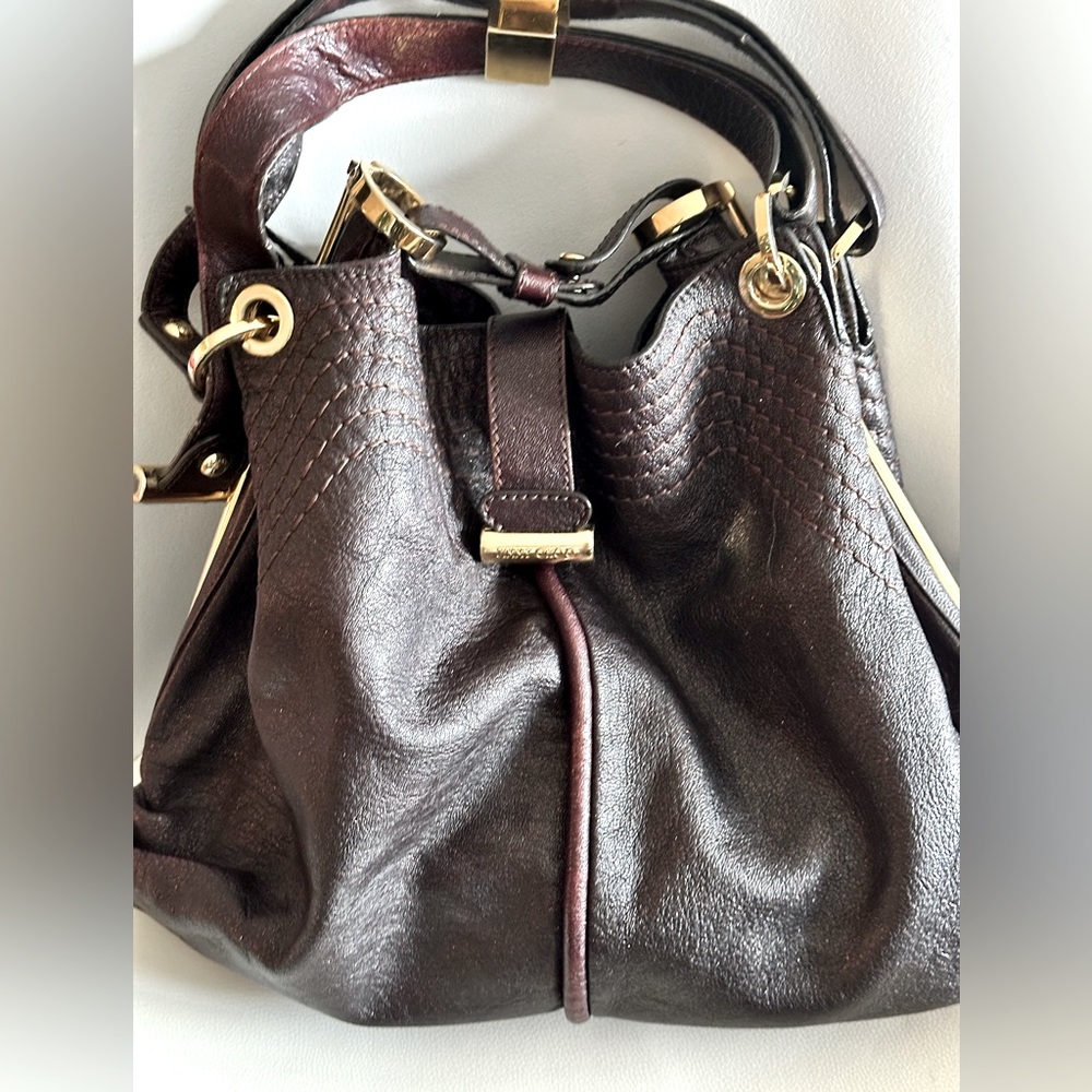 Jimmy Choo Brown Leather Shoulder Bag with Gold Hardware